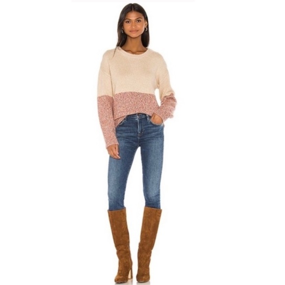 CUPCAKE and Cashmere Color Block Crew neck Chunky Sweater in Beige / Pink Size M - Picture 9 of 9